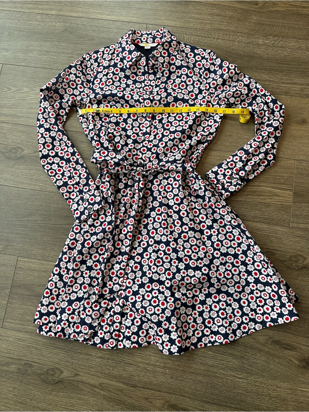Boden Navy Floral Long-Sleeve Shirt Dress